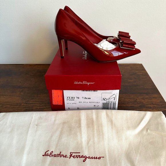 Salvatore Ferragamo Women's Zeri Pointed-Toe Pumps Red Chile Patent Calf